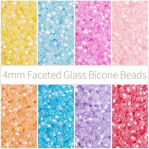 4mm Bicone Glass Seed Beads Iridescent Unicorn AB Faceted Glass Loose Beads For DIY Bracelet Necklace Jewelry Making Finding Accessory