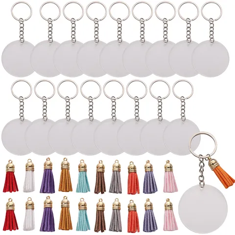 DIY Schlüsselanhänger Material Set Mit Transparenten Acrylrohlingen Bunten Quasten Und Legierung Ringen Für Handarbeit Schmuckherstellung