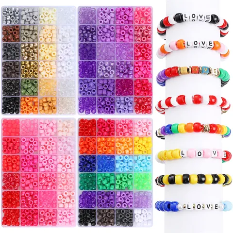 24 Compartiments Perles Pony en Acrylique Variété de Perles Colorées à Large Trou Pour Création de Bijoux DIY Bracelet Collier Artisanat