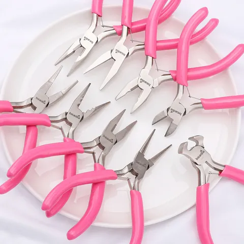 Professional Pink Handle Polished Jewelry Tool Pliers For DIY Making Needle Nose Round Nose Diagonal Pliers Wire Wrapping Tools