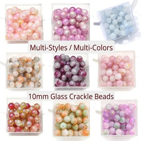 Round Crackle Glass Beads Smudge Ice Cracked Lampwork Loose Beads Retro DIY Jewelry Making Bracelet Necklace Handmade Craft Accessories