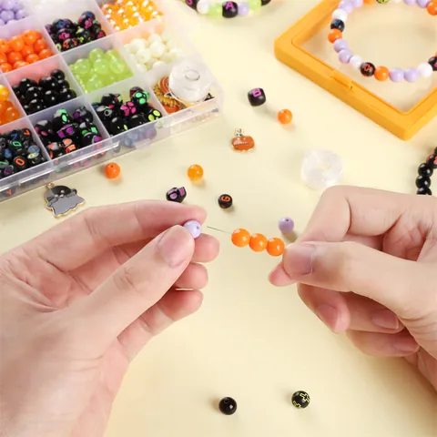 Halloween DIY Σετ Κοσμημάτων Πολλαπλών Πλεγμάτων Ακρυλικές Χάντρες Κράμα Σμάλτο Charms Για Κατασκευή Βραχιολιών Κολιέ Χειροποίητο Δώρο Κοσμημάτων Με Χάντρες