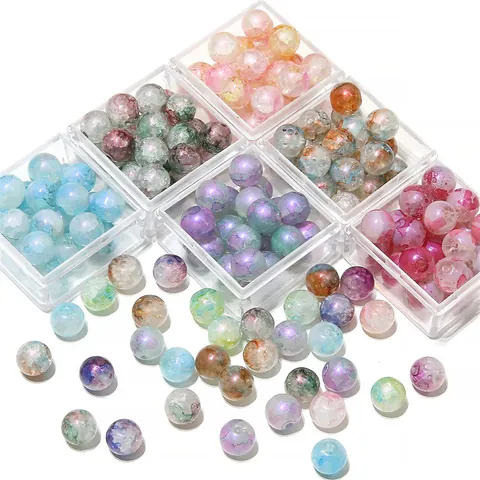 Round Crackle Glass Beads Smudge Ice Cracked Lampwork Loose Beads Retro DIY Jewelry Making Bracelet Necklace Handmade Craft Accessories