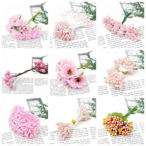 Estambres de Flores Artificiales Rosa Bayas de Espuma Accesorios para el Cabello DIY Materiales Artesanales Decoración Floral