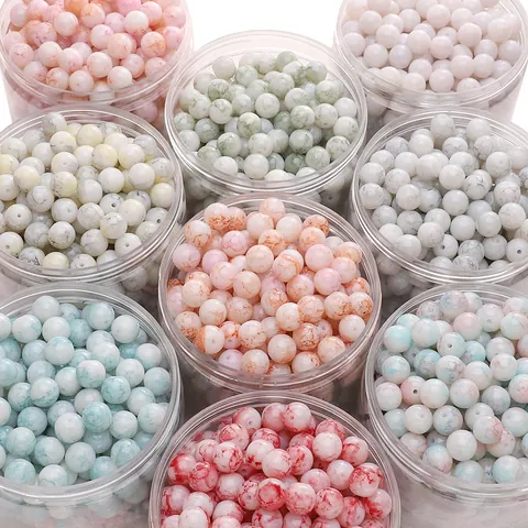Glass Beads Faux Cracked Porcelain Round Loose Beads For DIY Jewelry Making Bracelets Necklaces Handmade Crafts Women Jewelry Accessories