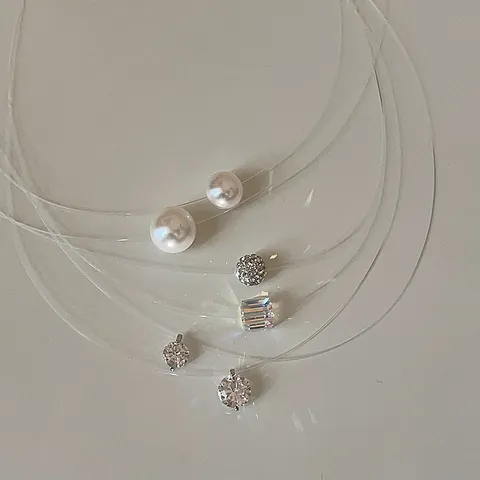 Minimalist Invisible Fishing Line Necklace For Women Cubic Zirconia Artificial Pearl Pendant Clavicle Chain Versatile Temperament Fashion Neck Chain