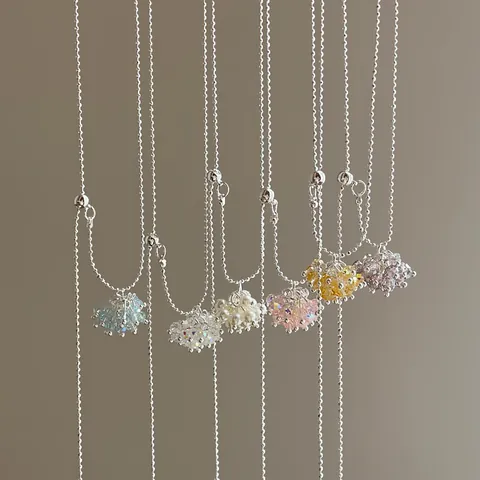 Dopamine Alloy Colorful Crystal Grape Cluster Long Necklace For Women Gold Plated Rhinestone Artificial Pearl Necklace Jewelry