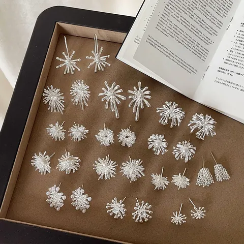 Exquisite Metal Firework Stud Earrings For Women Niche Light Luxury Rhinestone Artificial Pearl Geometric Earrings Fashion Jewelry Gift