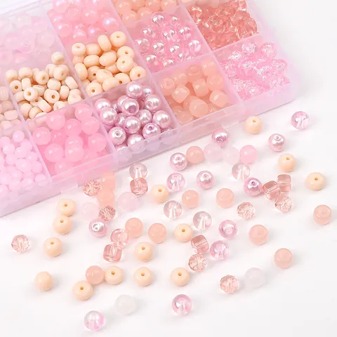 Pink Glass Beads DIY Jewelry Making Material Transparent Round Crystal Beads Rondelle Bamboo Shape Beads For Bracelet Necklace Handcraft Findings