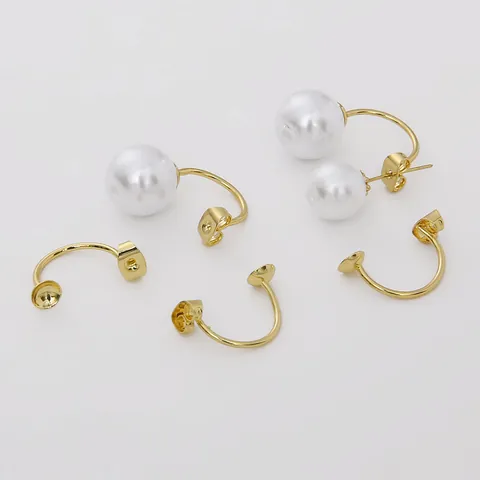 Componentes para Pendientes de Botón en C de Cobre Chapado en Oro de 14K Con Copa de Perla y Cierres de Mariposa para Bricolaje Joyas