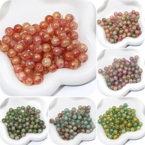 10mm Round Glass Beads Crackle Pattern With Gold Dust Ink-wash Effect Loose Beads For DIY Jewelry Making Bracelet Necklace Accessories