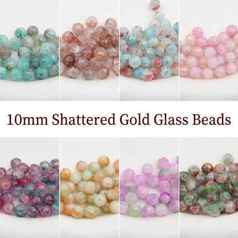 Retro Runde Glas Lose Perlen Mit Goldfolie Und Jade Rissmuster Für DIY Halskette Armband Ohrringe Schmuckherstellung