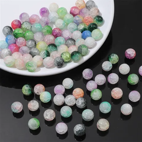 10mm Round Glass Beads Crackle Pattern With Gold Dust Ink-wash Effect Loose Beads For DIY Jewelry Making Bracelet Necklace Accessories