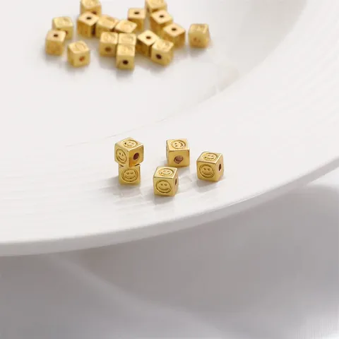 14K Gold Filled Smiley Face Square Spacer Beads Metal Cube Beads For DIY Jewelry Making Bracelet Necklace Ring Accessories
