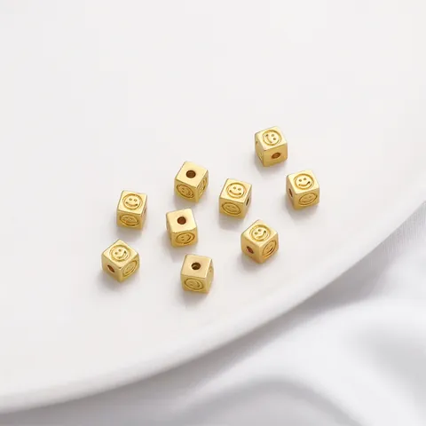 14K Gold Filled Smiley Face Square Spacer Beads Metal Cube Beads For DIY Jewelry Making Bracelet Necklace Ring Accessories