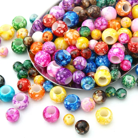 Colorful Acrylic Marble Pattern Round Loose Beads Straight Hole Beads For DIY Bracelet Necklace Jewelry Making Finding Accessories