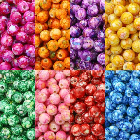 Colorful Acrylic Marble Pattern Round Loose Beads Straight Hole Beads For DIY Bracelet Necklace Jewelry Making Finding Accessories