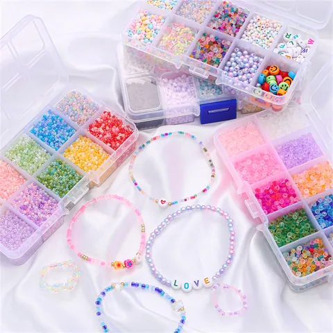 DIY Jewelry Making Beads Kit Seed Beads Tube Beads Glass Beads Letter Smile Face Beads With Grid Box For Bracelet Necklace Earrings Material