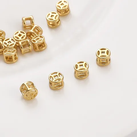 14K Gold Filled Hollow Copper Coin Spacer Beads For DIY Jewelry Making Bracelet Necklace Lucky Coin Loose Beads Findings