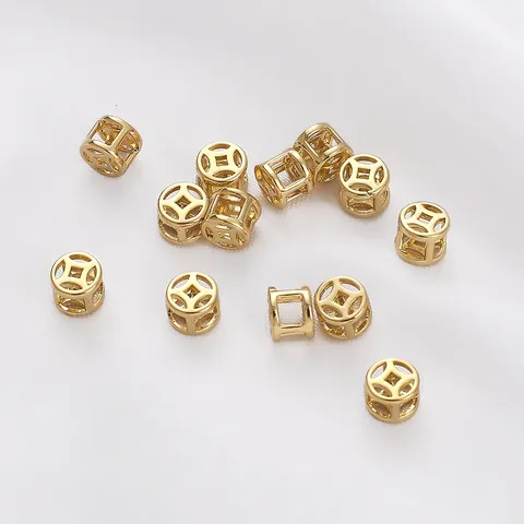 14K Gold Filled Hollow Copper Coin Spacer Beads For DIY Jewelry Making Bracelet Necklace Lucky Coin Loose Beads Findings