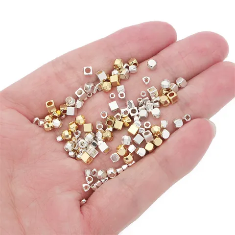14K Gold Filled Thick Silver Plated Square Spacer Beads Faceted Cube Beads For DIY Jewelry Making Necklace Bracelet Earrings Accessories