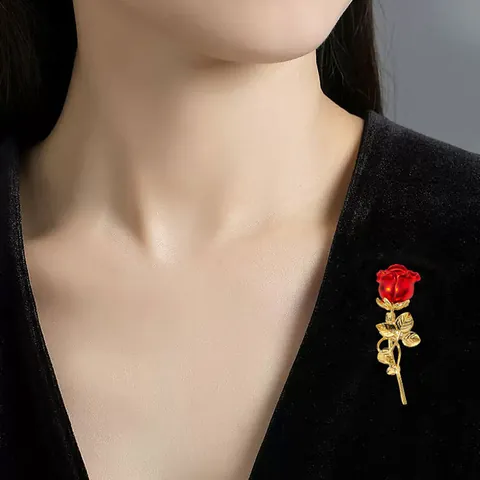 Elegant Red Rose Brooch For Women Alloy Rhinestone Artificial Pearl Floral Pin Exquisite Suit Accessory Banquet Jewelry Gift