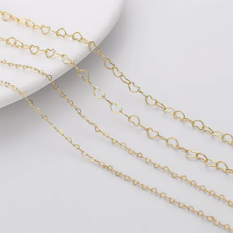 14K Gold Filled Heart Shaped Link Chain Copper DIY Jewelry Making Material For Necklace Bracelet Extension Accessories Women Supplies