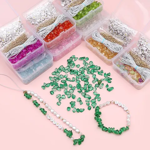 Boxed Glas Kies Handy Kette DIY Set Alphabet Perlen Metall Abstandshalter Handgemachte Schmuckherstellung Kit Für Handy Gurt Armbänder