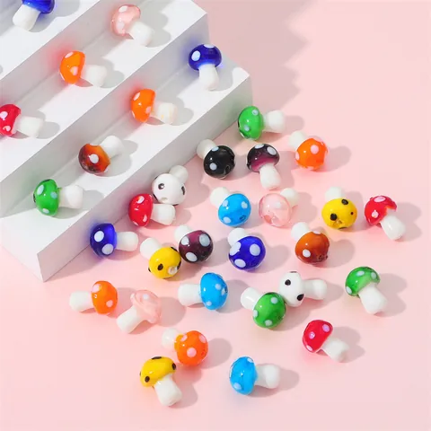 DIY Mushroom Glass Beads Hand Painted Polka Dot Lampwork Loose Beads For Jewelry Making Earrings Necklace Bracelet Crafts