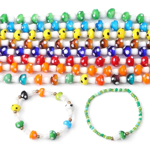 DIY Mushroom Glass Beads Hand Painted Polka Dot Lampwork Loose Beads For Jewelry Making Earrings Necklace Bracelet Crafts