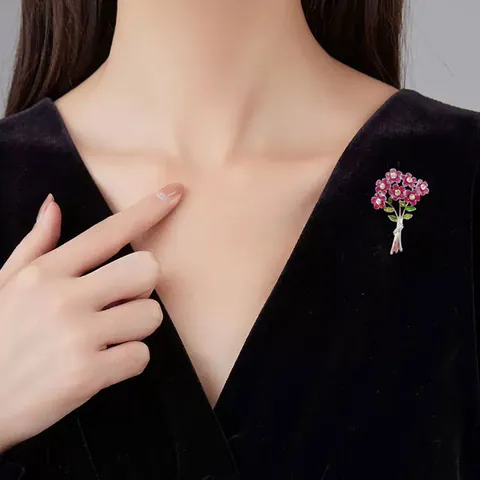 Korean Style Alloy Rhinestone Flower Bouquet Brooch Creative Enamel Floral Pin For Women Fashion Jewelry Accessories
