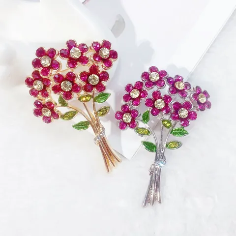 Korean Style Alloy Rhinestone Flower Bouquet Brooch Creative Enamel Floral Pin For Women Fashion Jewelry Accessories