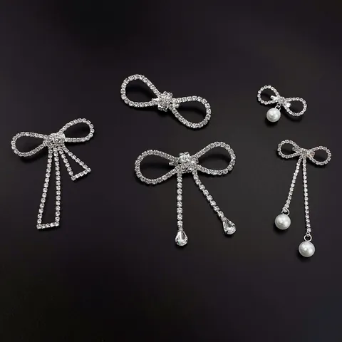 Copper Bowknot Brooch Pin For Women Rhinestone Tassel Water Drop Pendant Artificial Pearl Anti Exposure Fashion Jewelry
