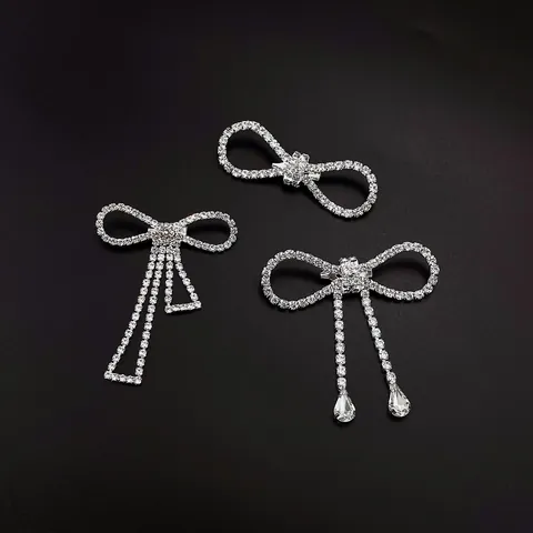 Copper Bowknot Brooch Pin For Women Rhinestone Tassel Water Drop Pendant Artificial Pearl Anti Exposure Fashion Jewelry