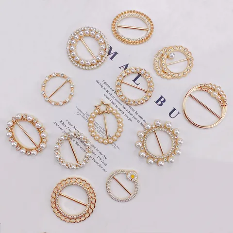 Legierung Strass Künstliche Perle Schalschnalle Für Damen T-Shirt Knoten Ring Kleidung Dekoration Zubehör
