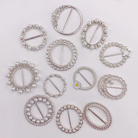 Legierung Strass Künstliche Perle Schalschnalle Für Damen T-Shirt Knoten Ring Kleidung Dekoration Zubehör