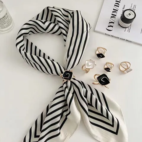 Minimalistischer Emaille Schalklip Aus Legierung Für Damen Koreanischer Stil Geometrisch Quadratischer Schalring Gold Schwarz Weiß