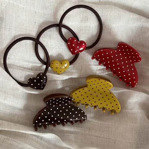 Französische Vintage Essigsäure Haarklammer Polka Dot Herz Elastisches Haarband Süße Süße Haifisch Clip Haar Accessoires Für Damen
