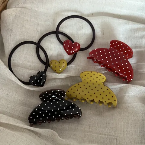Französische Vintage Essigsäure Haarklammer Polka Dot Herz Elastisches Haarband Süße Süße Haifisch Clip Haar Accessoires Für Damen