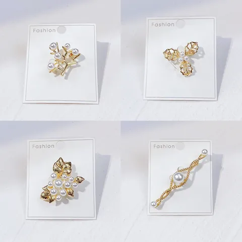 Vintage Goldene Legierung Künstliche Perlen Brosche Für Damen Elegante Strass Blume Blatt Pin Schmuck Zubehör