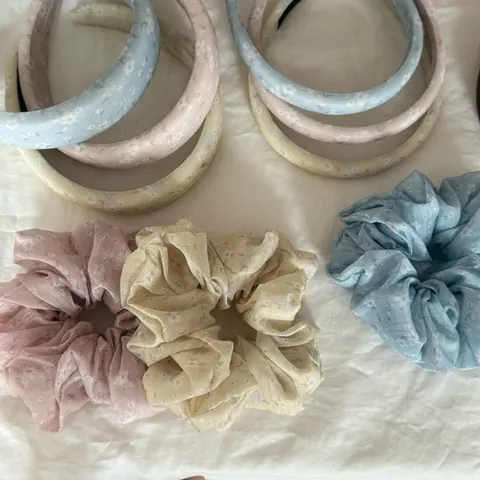 French Vintage Floral Print Fabric Headband Sweet Korean Style Pleated Scrunchie Hair Ties Hair Accessories For Women Girls