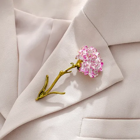 Purple Enamel Carnation Flower Brooch Women High-End Alloy Floral Pin For Coat Jacket Elegant Anniversary Jewelry Gift