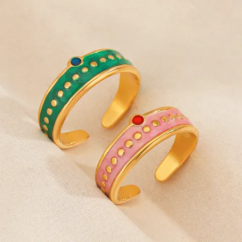 Vintage Edelstahl Punktmuster Emaille Offener Ring Für Damen Verstellbarer Mode Kontrastfarbe Finger Schmuck Geschenk