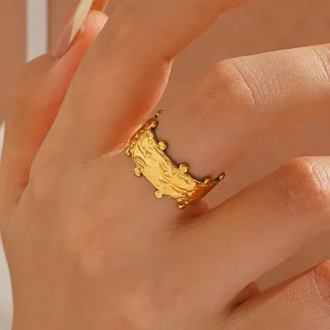 Vintage Edelstahl Gehämmerte Textur Punkt Ring Für Damen Breites Band Offen Verstellbarer Fingerring Modeschmuck Geschenk