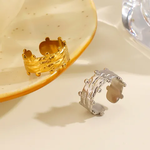 Vintage Edelstahl Gehämmerte Textur Punkt Ring Für Damen Breites Band Offen Verstellbarer Fingerring Modeschmuck Geschenk