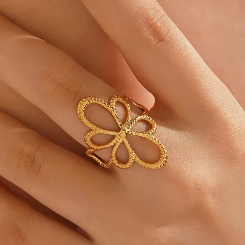 Vintage Hohl Blume Band Ring Für Damen Edelstahl Breite Fläche Texturiert Mode Fingerring Schmuck Geschenk