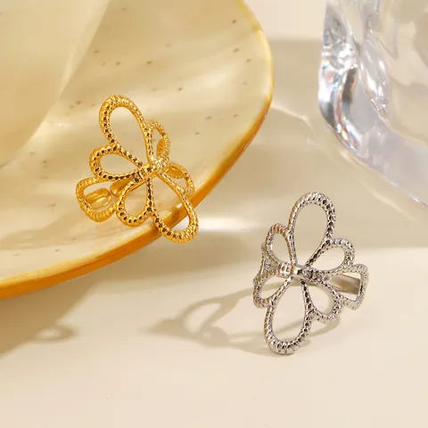 Vintage Hohl Blume Band Ring Für Damen Edelstahl Breite Fläche Texturiert Mode Fingerring Schmuck Geschenk