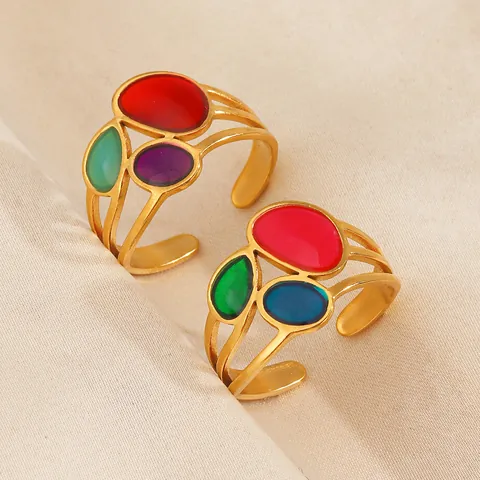 Vintage Edelstahl Ring Für Damen Mit Bunter Emaille Kontrastfarbenes Ovales Design Verstellbarer Titanstahl Fingerring Schmuck