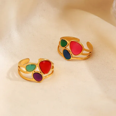 Vintage Edelstahl Ring Für Damen Mit Bunter Emaille Kontrastfarbenes Ovales Design Verstellbarer Titanstahl Fingerring Schmuck