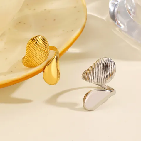 Damen Edelstahl Asymmetrischer Wassertropfen Offener Ring Texturierte Glatte Oberfläche Verstellbarer Mode Schmuck Gold Silber Fingerring
